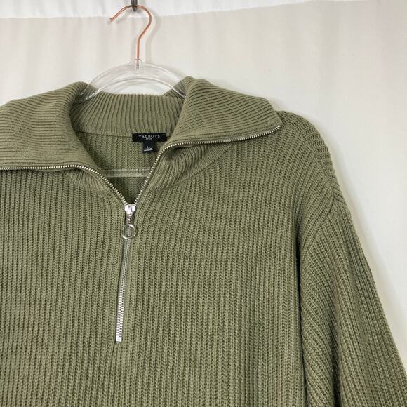 Talbots | Petite 1/4 Zip Pullover Sweater Olive Green Cotton Blend Womens LP - Picture 2 of 6